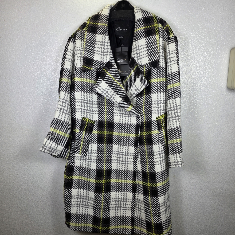 Thread Collective Women's Bold Plaid Coat w/ Oversized‎ Collar LemonPld Size 2X